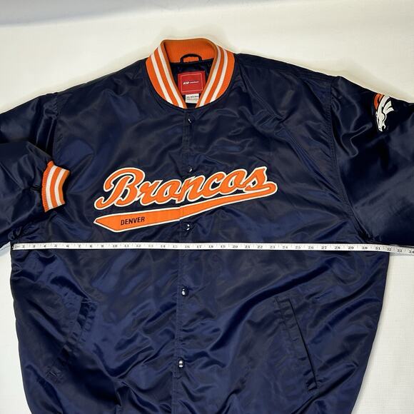 Vintage Denver Broncos Jacket Mens 3XL NFL Satin Bomber Reebok Blue Orange Snap - Picture 15 of 16